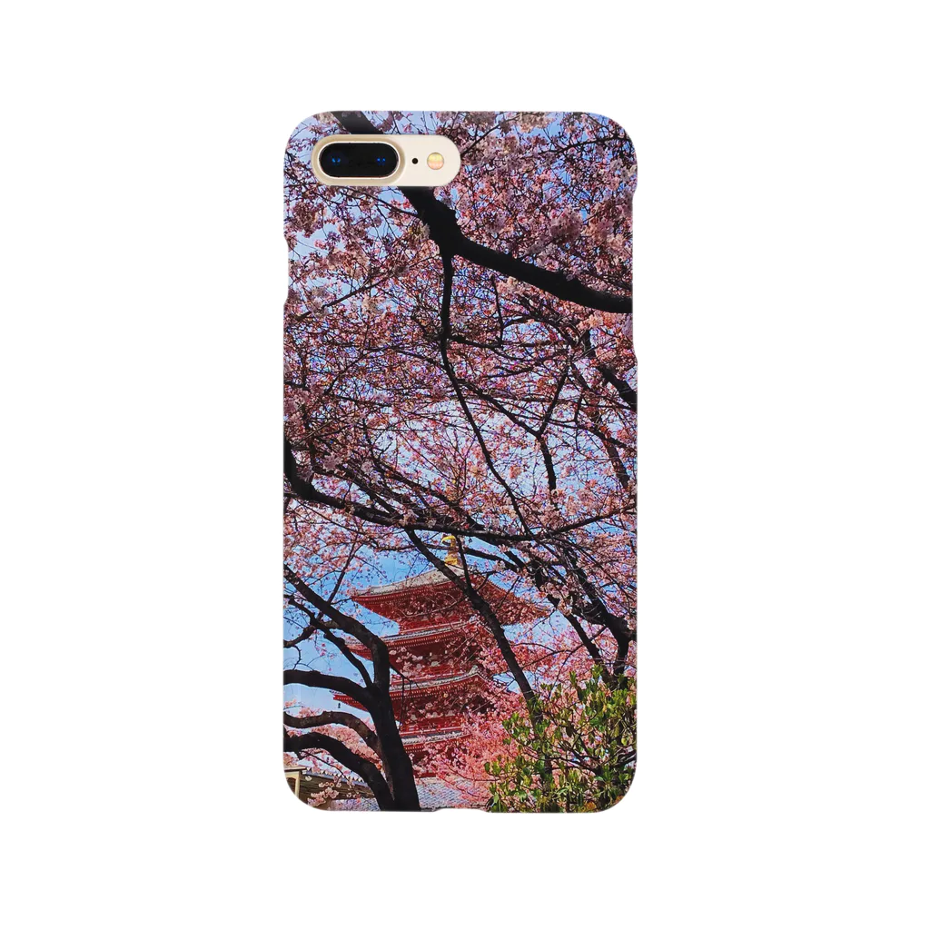 日本風景と自然風景の浅草と桜 スマホケース