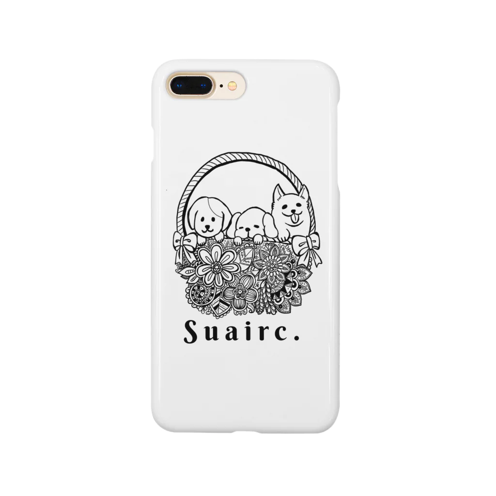 Suairc.のお花のバスケットに入ったワンちゃん スマホケース