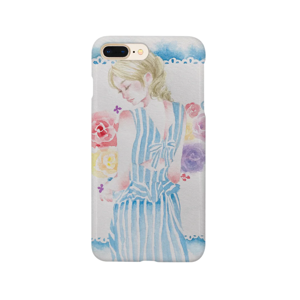 ココユキ＊水彩画ショップの水色ストライプのワンピースの女の子 Smartphone Case