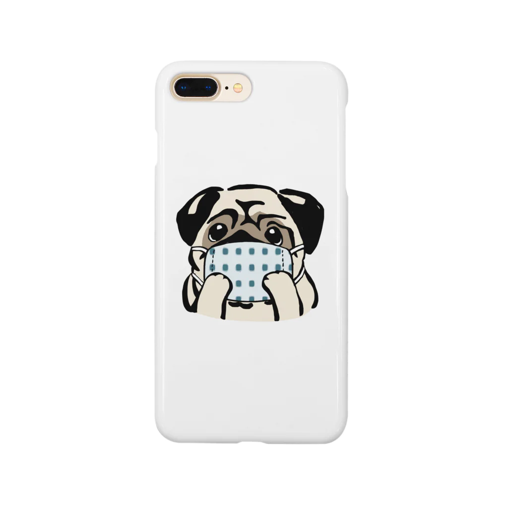 犬グッズの店しえるぶるーのハンドメイドマスクをつけたパグ Smartphone Case