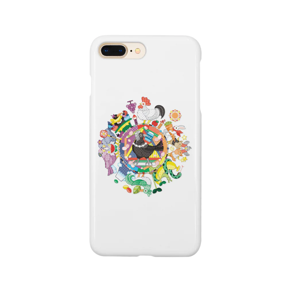 ねことりむし★CAT BIRD INSECTのカラフル色相環グラデーションと白黒カラス Smartphone Case