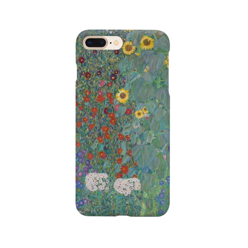 夜間遊泳のグスタフ・クリムト　cottage garden with sunflowers 絵画プリント　植物画　花柄 Smartphone Case