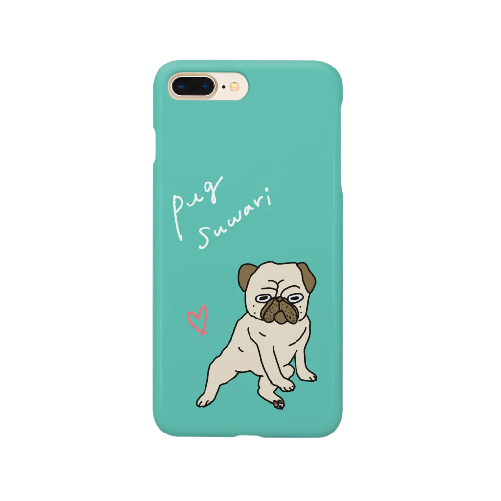 nobuyan_shopのパグ座りのパグさんスマホケース:爽やか系 Smartphone Case