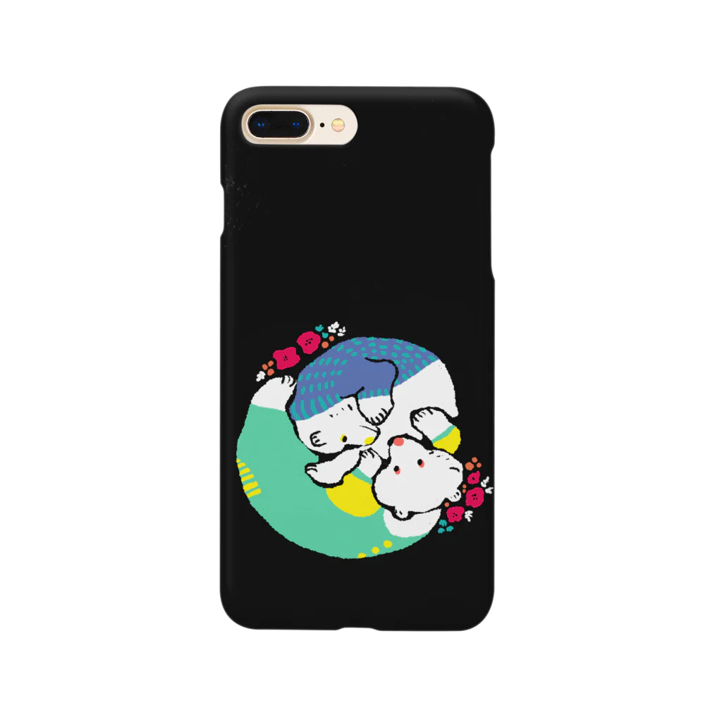 mya-mya=MIYA JUNKO's shop 02のクマとクマでぐるぐるon黒 Smartphone Case