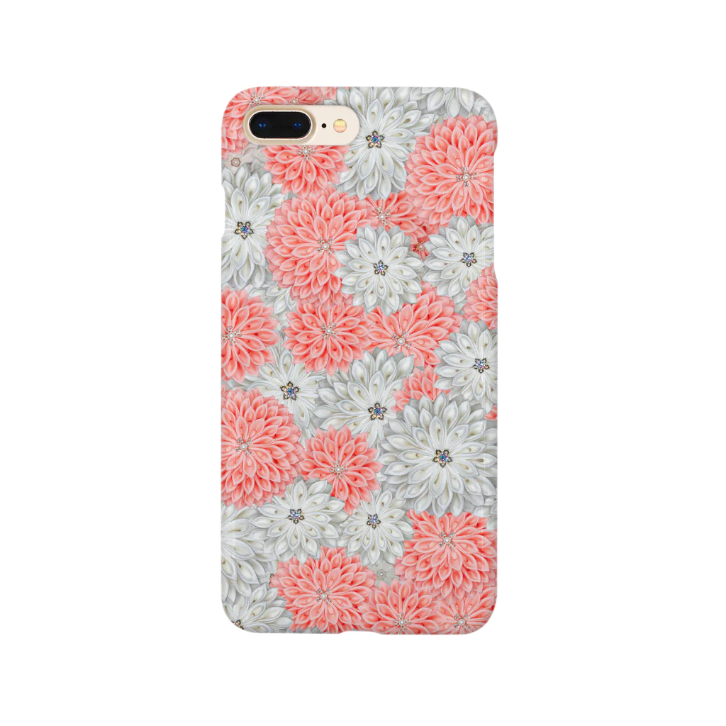 Japanese Fabric Flower coconの雪華×桜 スマホケース