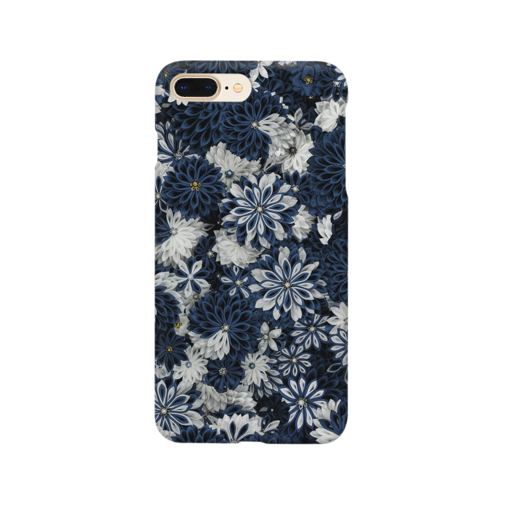 Japanese Fabric Flower coconの濃藍×月白 スマホケース