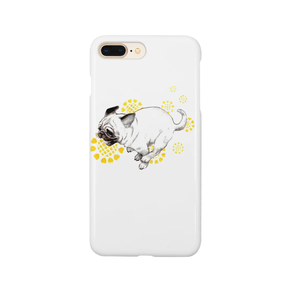 ＰＵＧＬＡＮＤのパグ走りと黄色い幸せの花 Smartphone Case