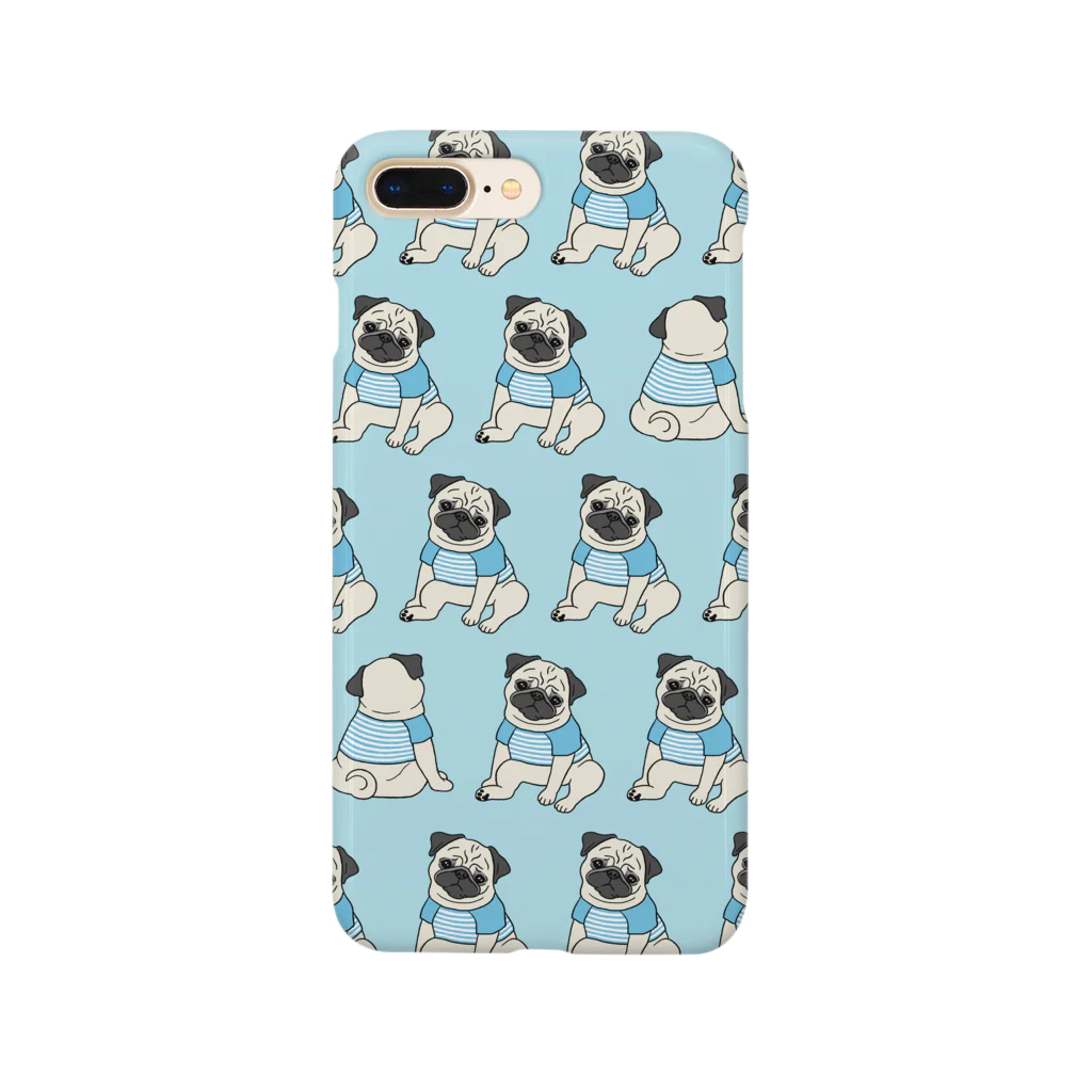 chippokeのパグいっぱい（ブルー/背景色あり） Smartphone Case