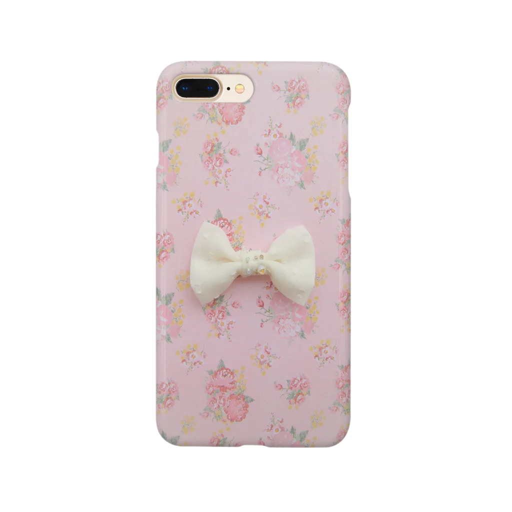 うさぎのしっぽのピンク花柄に白いリボン Smartphone Case