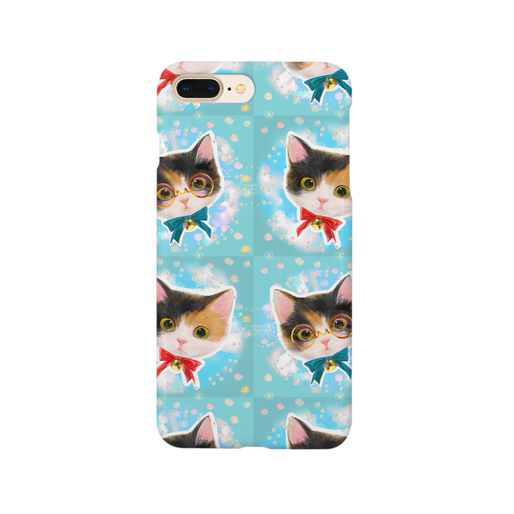 NORIMA'S SHOP のおしゃれなメガネをかけたミケ猫たちの夢かわいいイラスト Smartphone Case