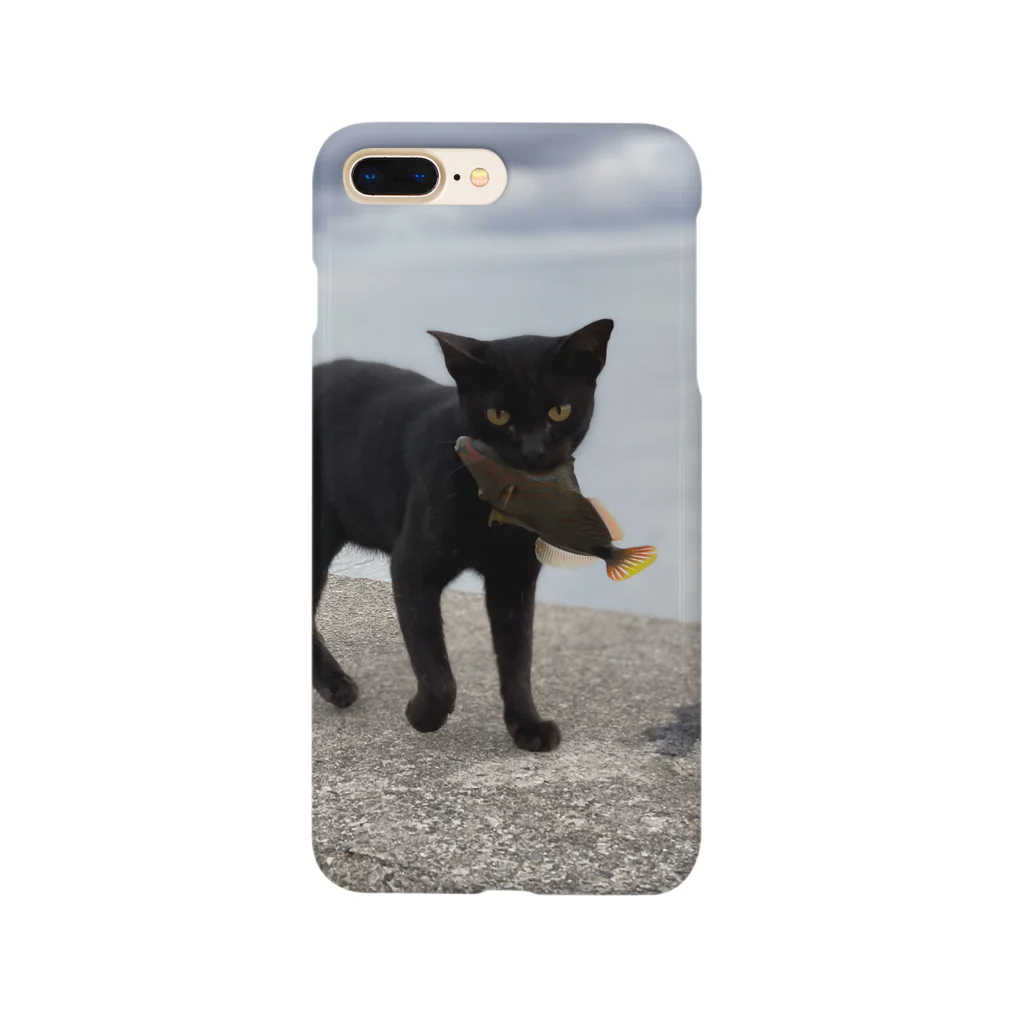 AMURITANONIWA-OFF LINE ART SHOPの魚をくわえた島猫 Smartphone Case