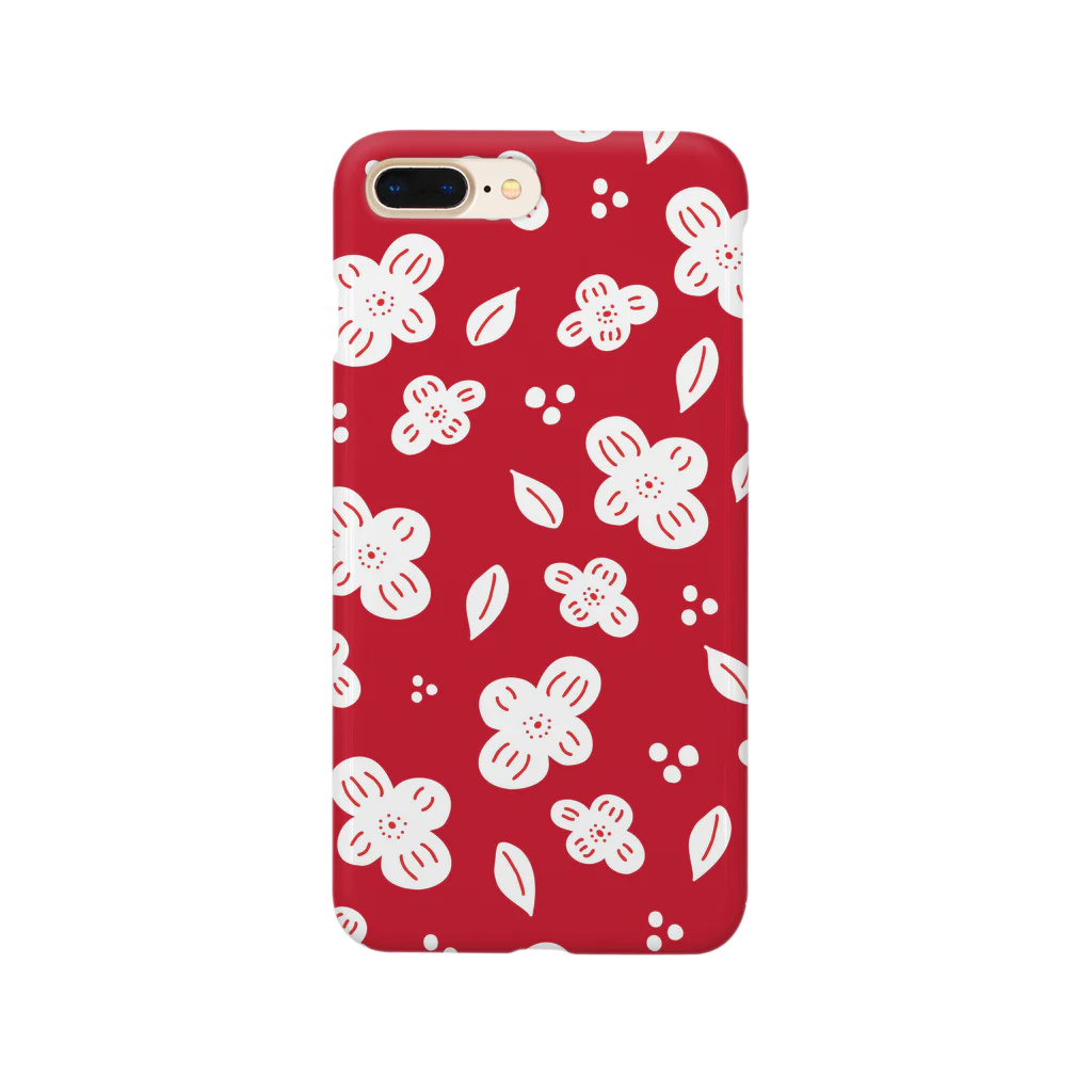 スマホケースと小物専門店の和風で北欧テイストな花柄のスマホケース（赤） Smartphone Case