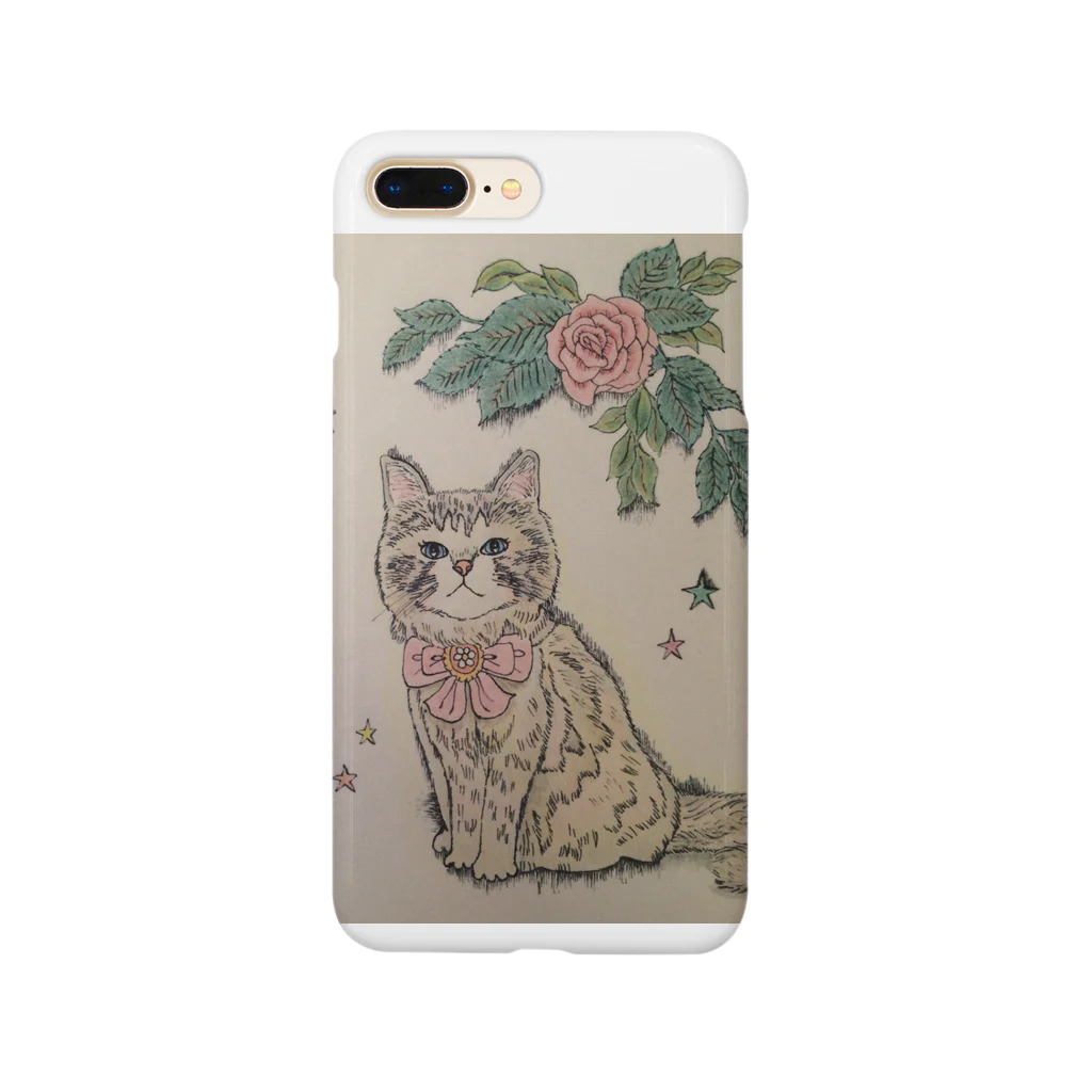 河内葉子の動物アートのグッズのバラと猫グッズ Smartphone Case