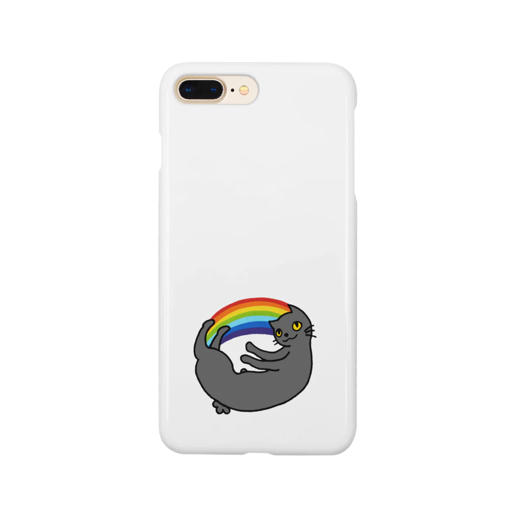 RAINBOW くろすけのでべそでボブテイルの黒猫くろすけ君 スマホケース