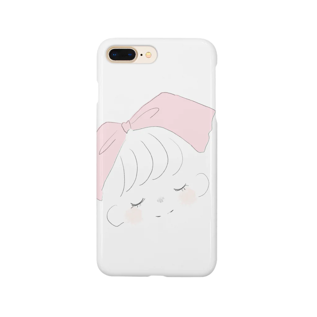 ゆるかわいいデザインのおっきい桃色リボンの女の子。 Smartphone Case