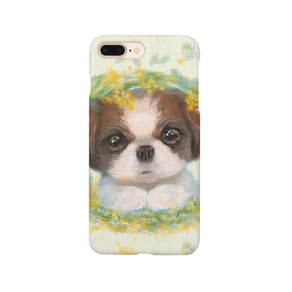 NORIMA'S SHOP のかわいいシーズー犬とミモザのフラワーリース Smartphone Case