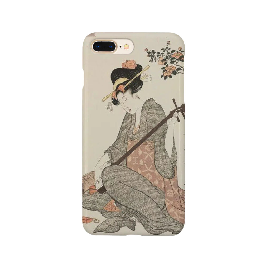 tomo-miseのukiyoe-bijinga-utamaro 江戸の花娘浄瑠璃 椿（スマホケース） Smartphone Case