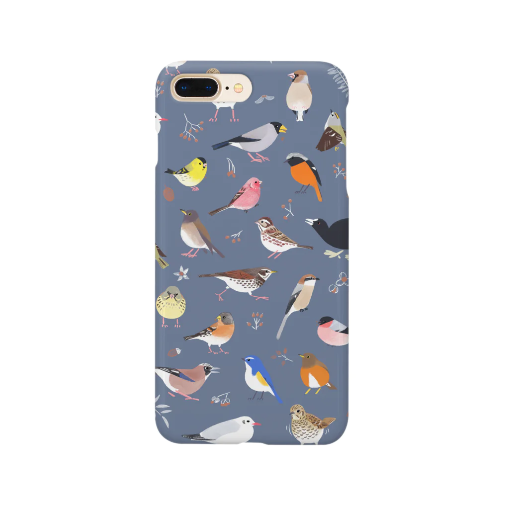 piro piro piccoloのトリミノススメA/W　blue gray スマホケース