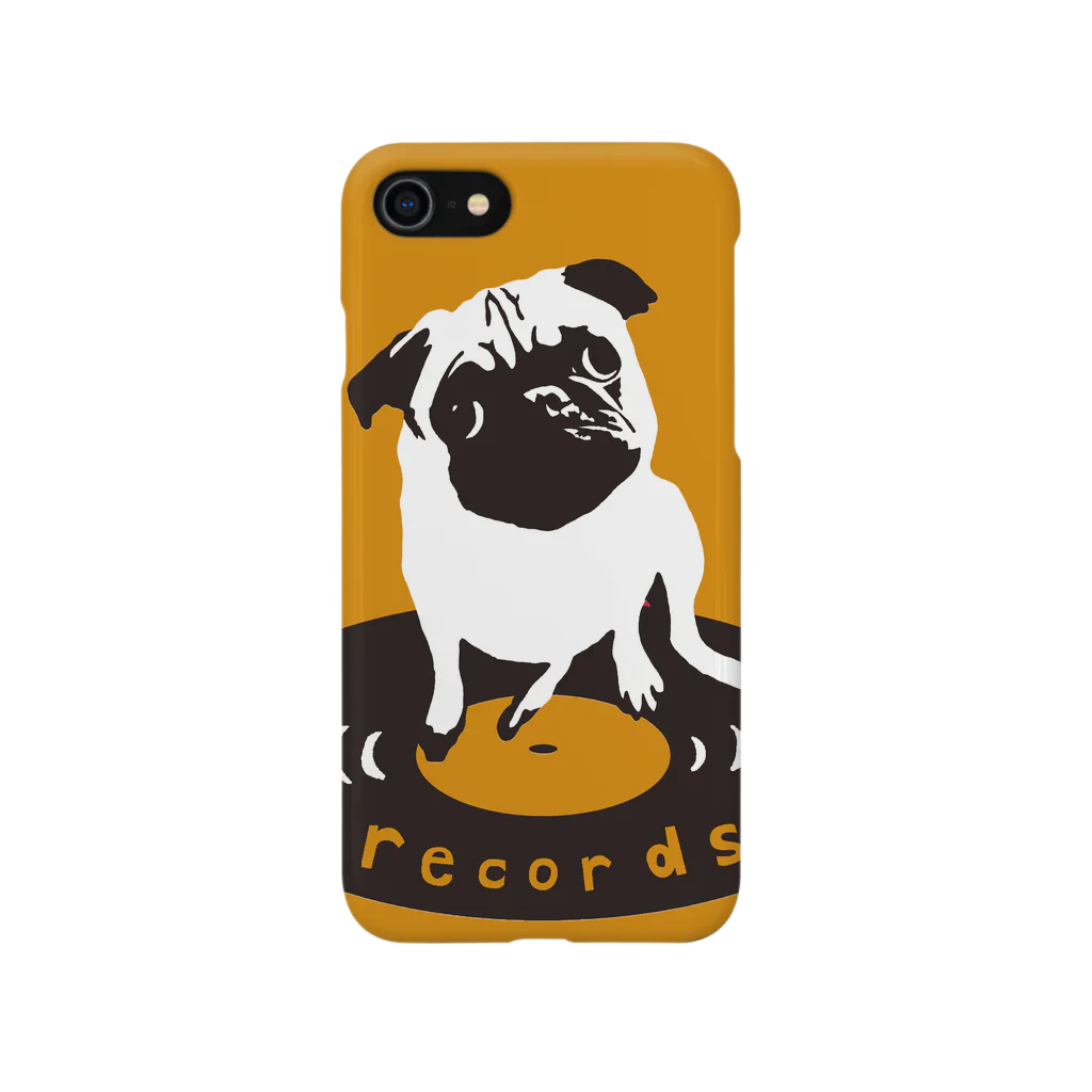 ハンサムレコーズ（湘南レコーズ）のパグのパン粉社長どアップ（黄色） iPhone Smartphone Case