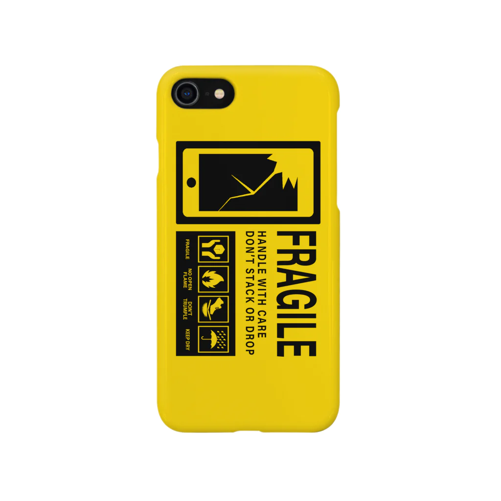 練りコルクのスマホ取り扱い注意　英語　黄色 Smartphone Case