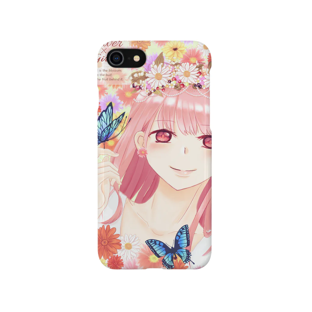 もふもふの春のお花と女の子と少しの蝶々 Smartphone Case