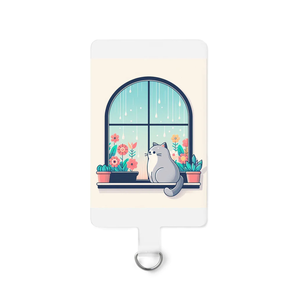 暇人ショップへようこそ！の窓の外を眺めるシンプルで可愛い猫 Smartphone Strap