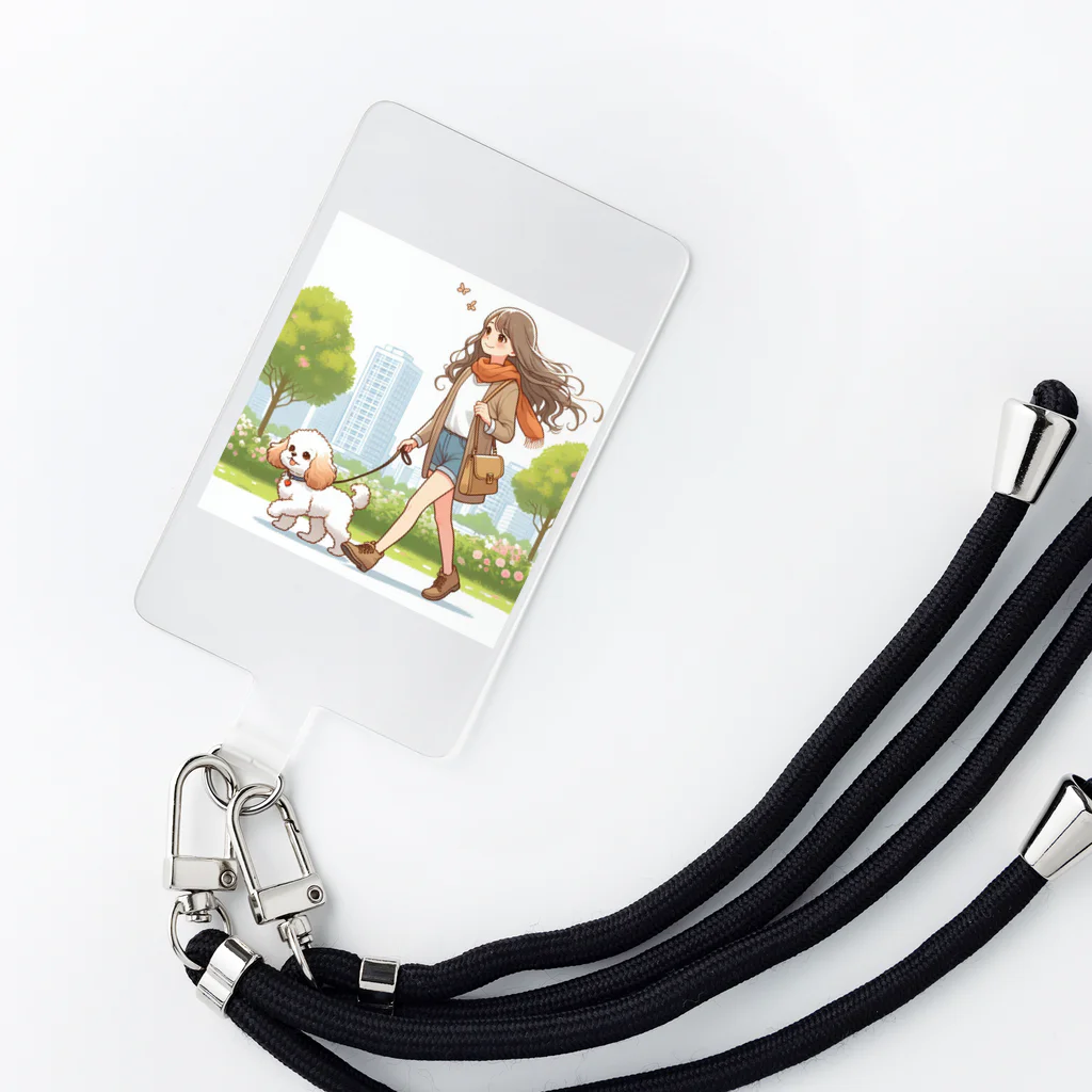 南国のかわいい犬と散歩をする女性 Smartphone Strap