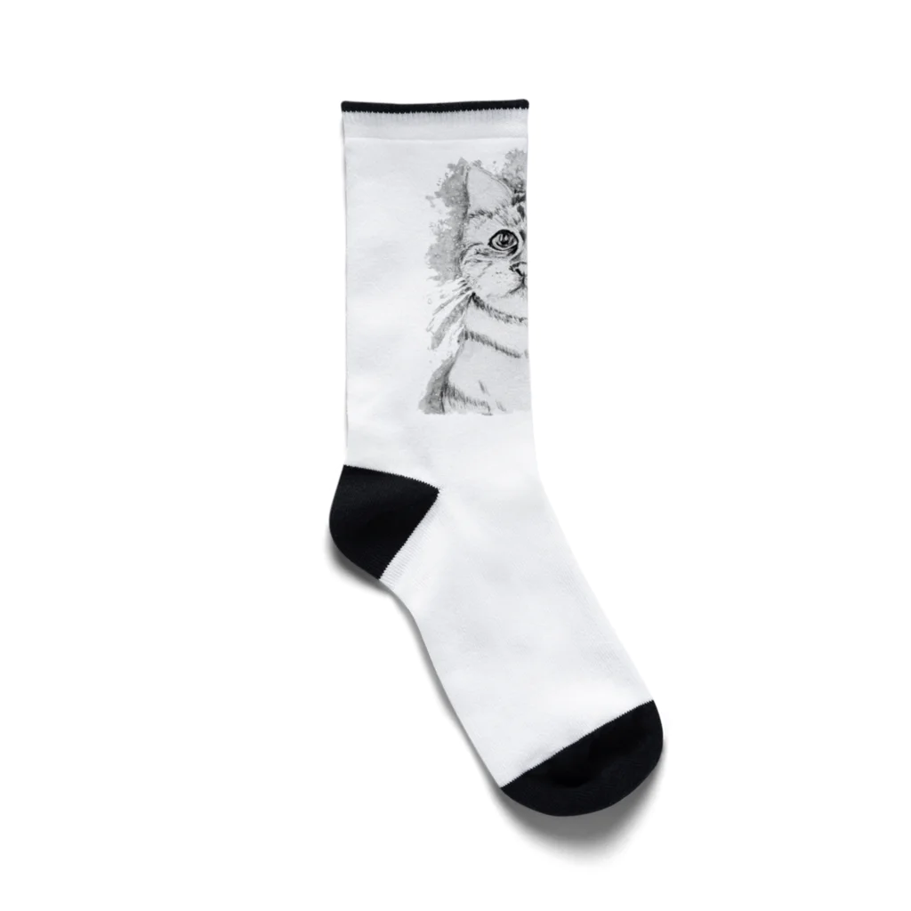 greetenのアート猫　モノクロ　 Socks