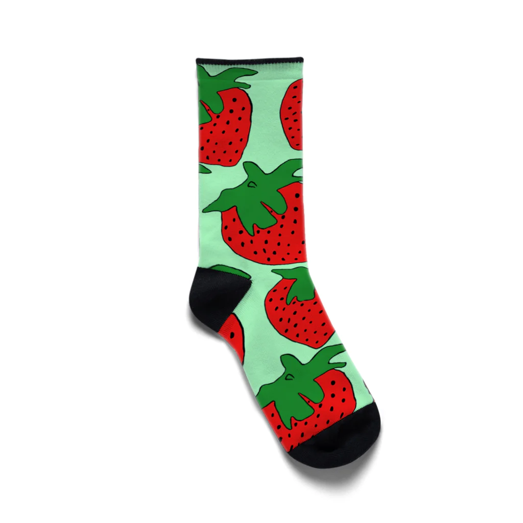 2D&3D「H.S」Storeのイチゴ柄靴下(グリーン) Socks
