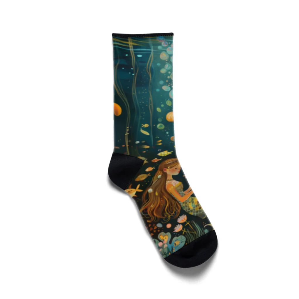 人魚堂の宝石を眺める人魚のソックス Mermaid socks gazing at jewels ソックス