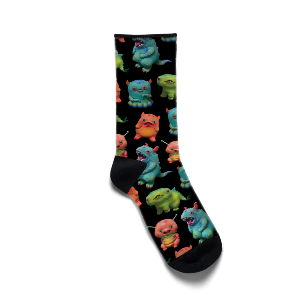 monyuraのmonyura monster(総柄ブラック)  Socks