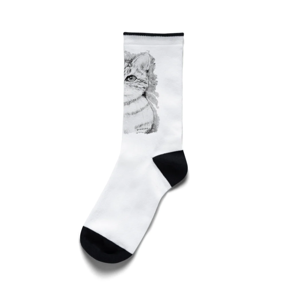 greetenのアート猫　モノクロ　 Socks