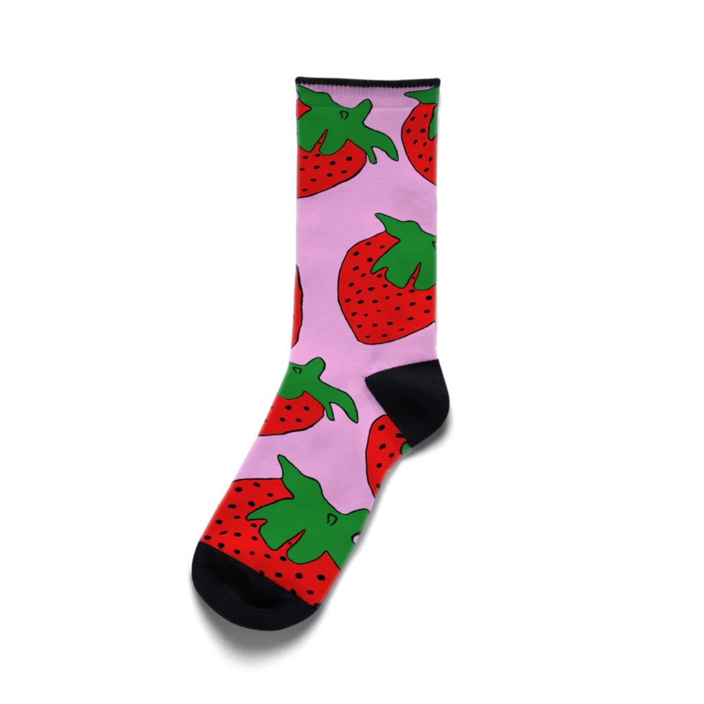 2D&3D「H.S」Storeのイチゴ柄靴下(ピンク) Socks