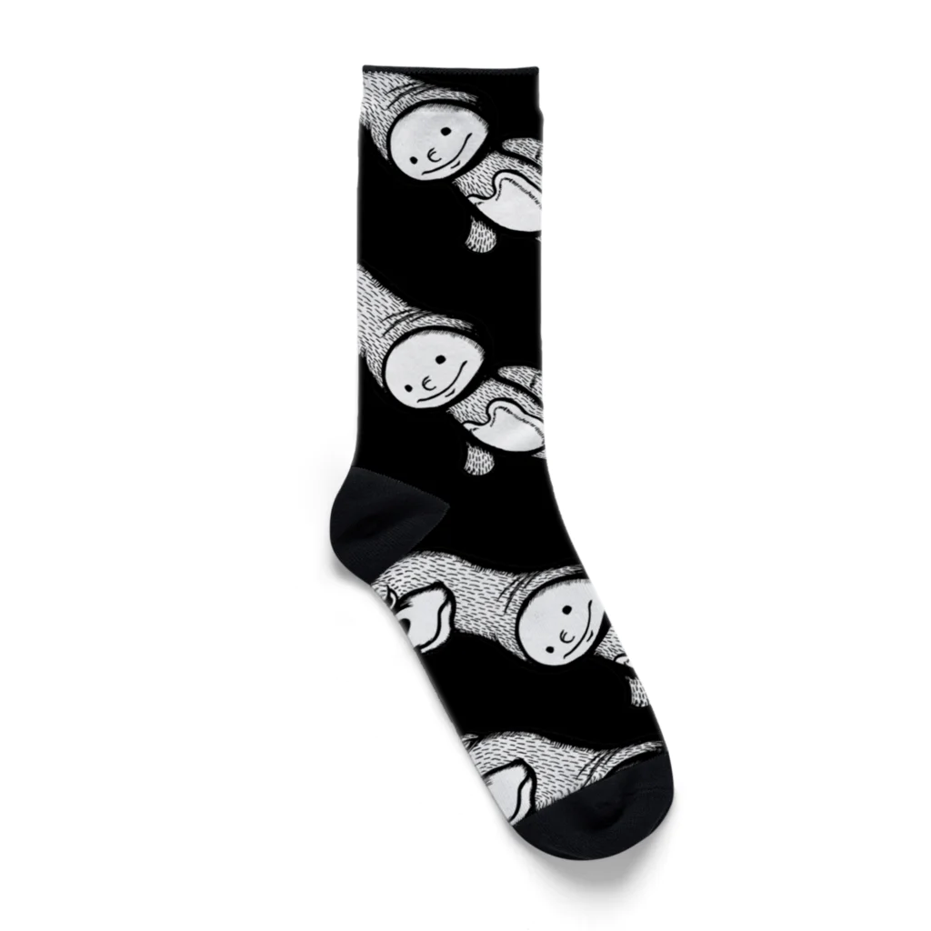 筆ペン画家 原良輔の着ぐるみくん大集合（黒） Socks