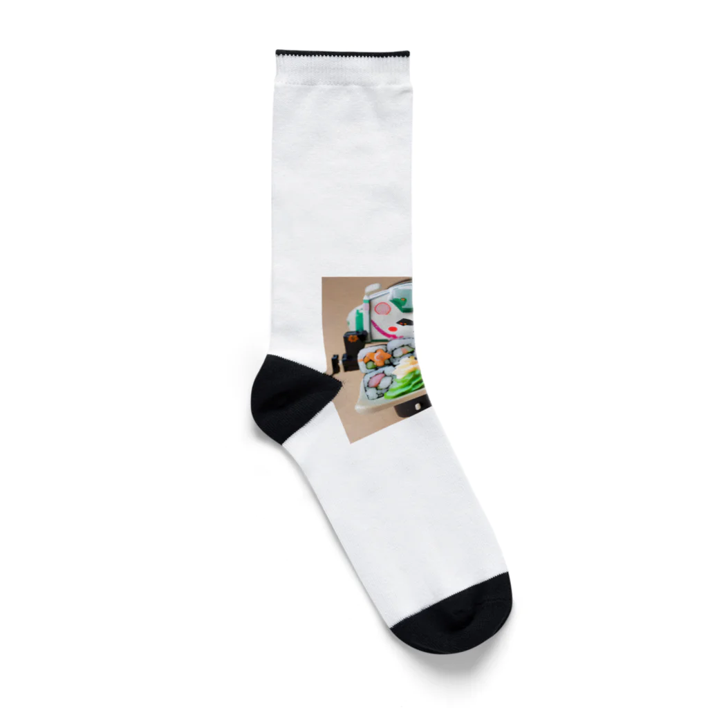 ネオ｜爆速AIクリエイターのお店のお寿司メカ×かわいいイラストグッズ Socks