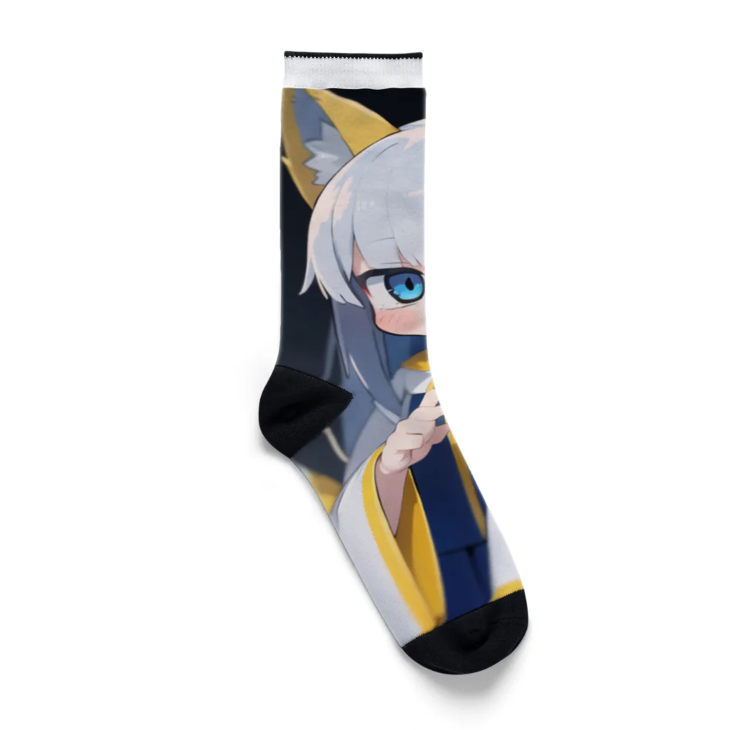 ケモ耳美少女キツネちゃん（AIart）の魅惑的なキツネ姿の美女 Socks