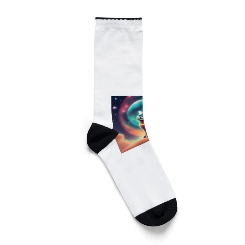 renkanの宇宙に居る猫のイラストグッズ Socks