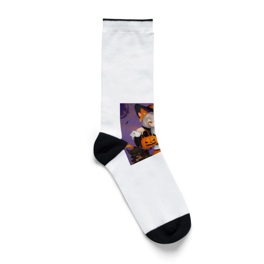 チワワ愛好家ショップのワワ大好き魔女のハロウィン・キャンディ・キス Socks