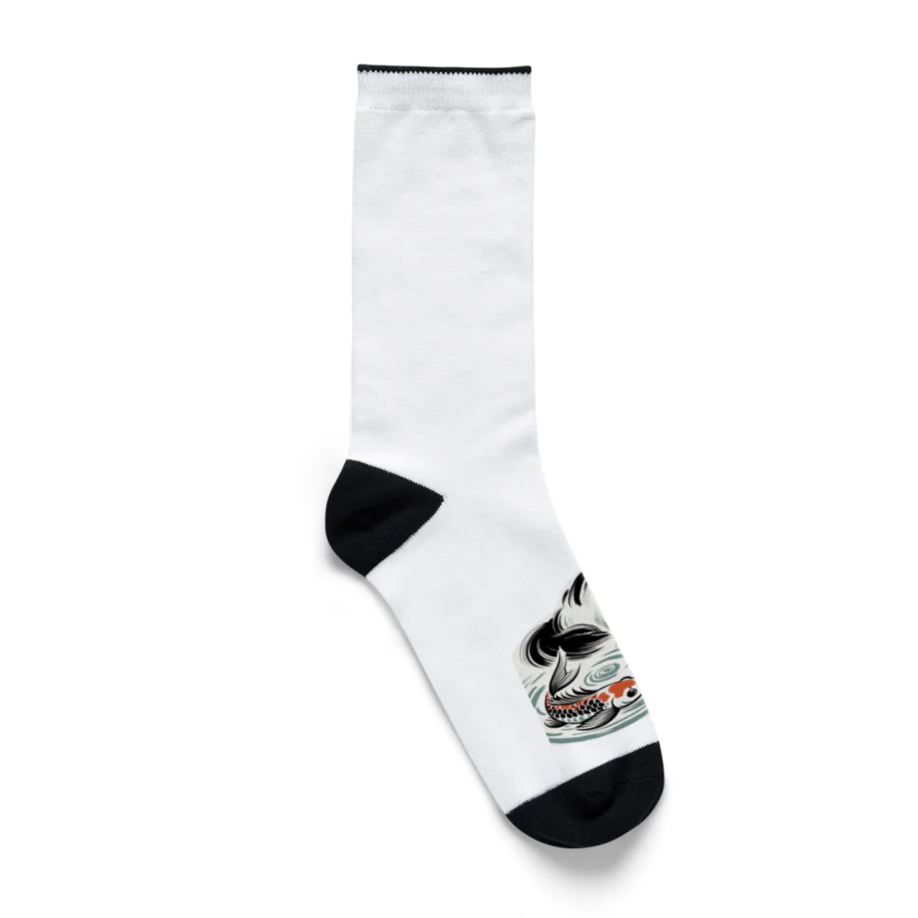 MakotOの猫と鯉（水墨画風） Socks