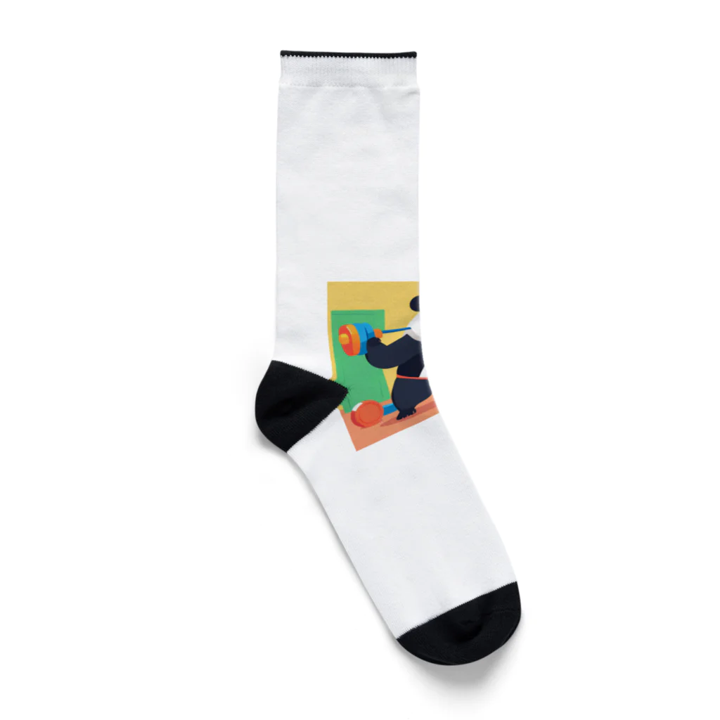 萌えキャラ大好きの筋トレをするパンダイラストのグッズ Socks