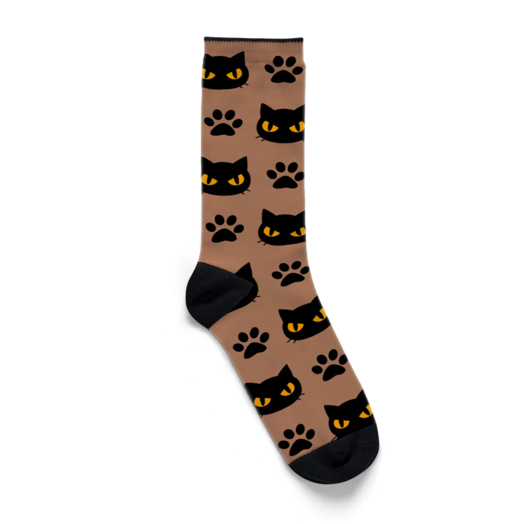 mkumakumaの黒猫と足跡モカ Socks