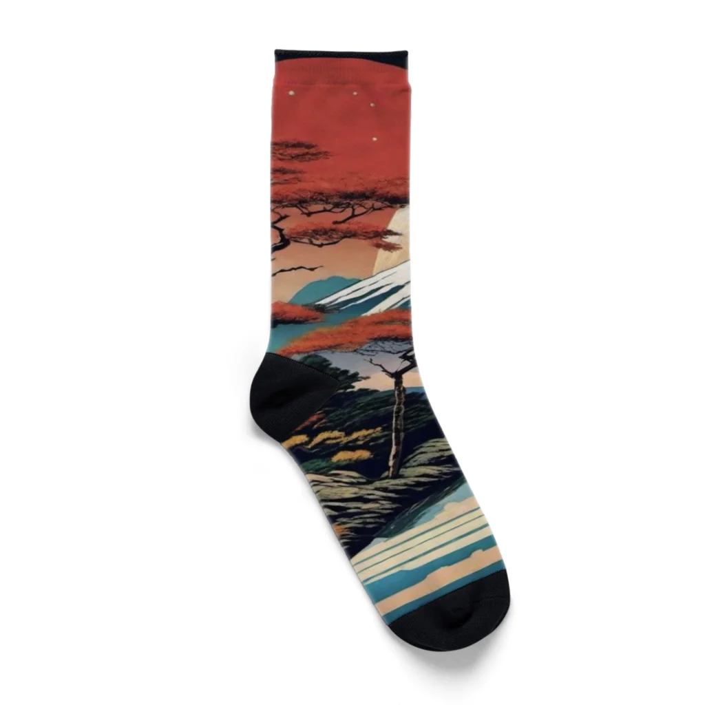 宇宙開発デザイン科の富士山と宇宙飛行士 Socks