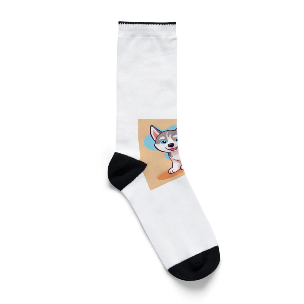 gobosyokaiのかわいいハスキーの子犬のイラストグッズC Socks