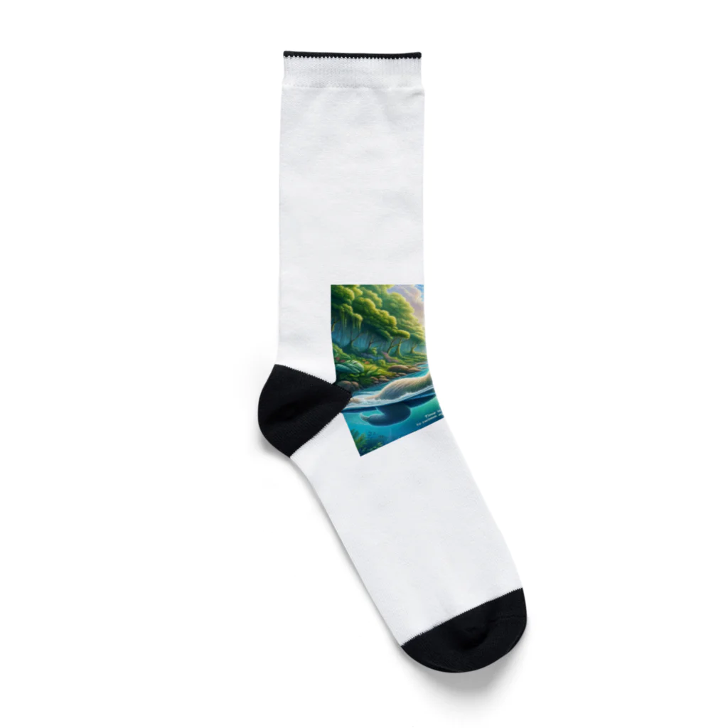 k.a.u.j.7の時間の流れを象徴する川の中でゆったりと泳ぐ、ナマケモノの姿🌿 Socks