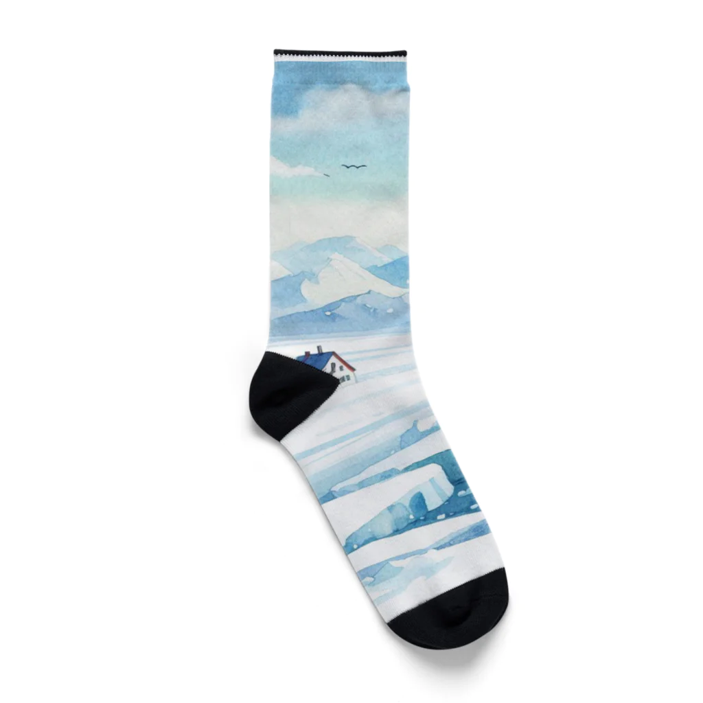 Green__teaの雪原と一軒家 Socks