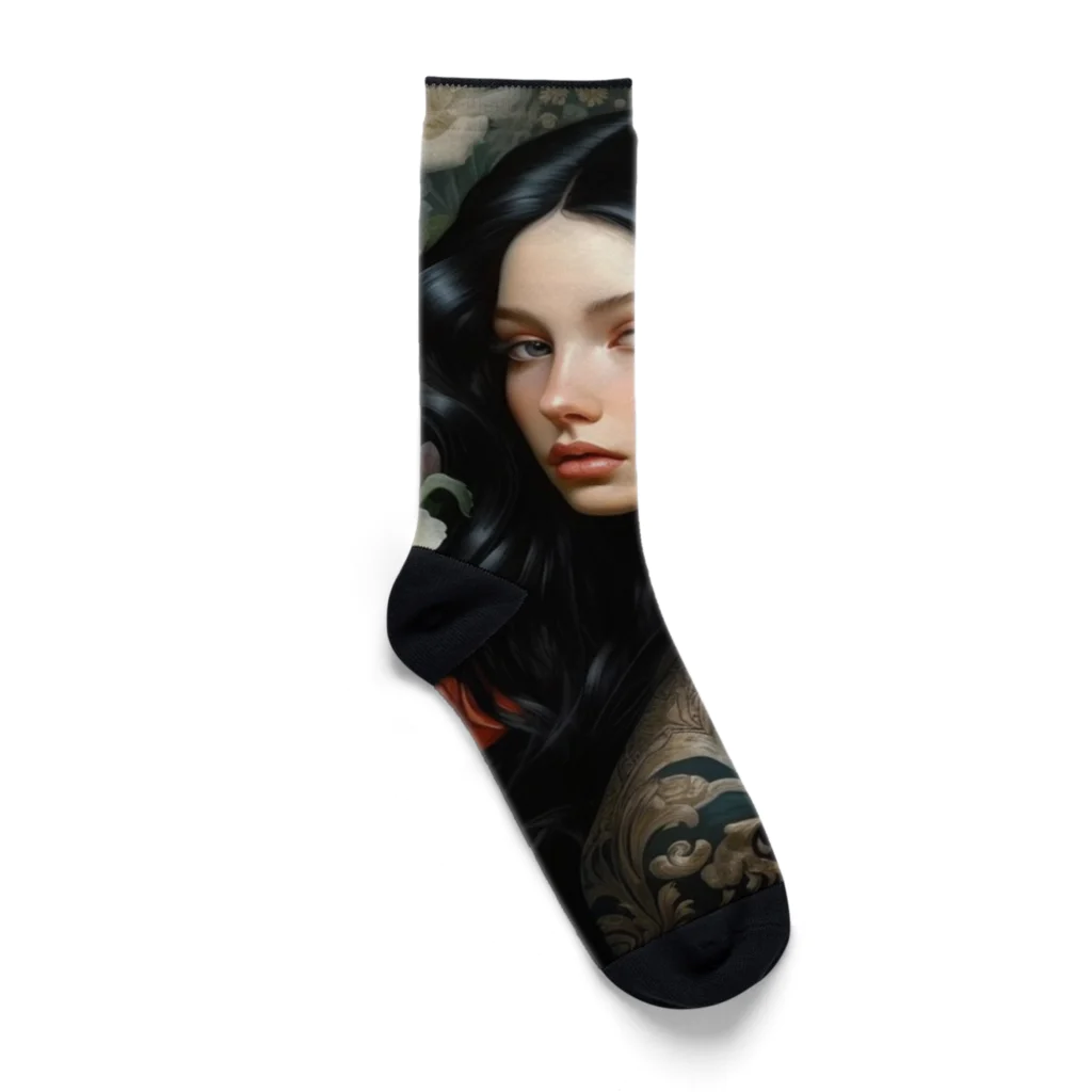 AQUAMETAVERSEのいろ色な、花に囲まれている女性　なでしこ1478 Socks