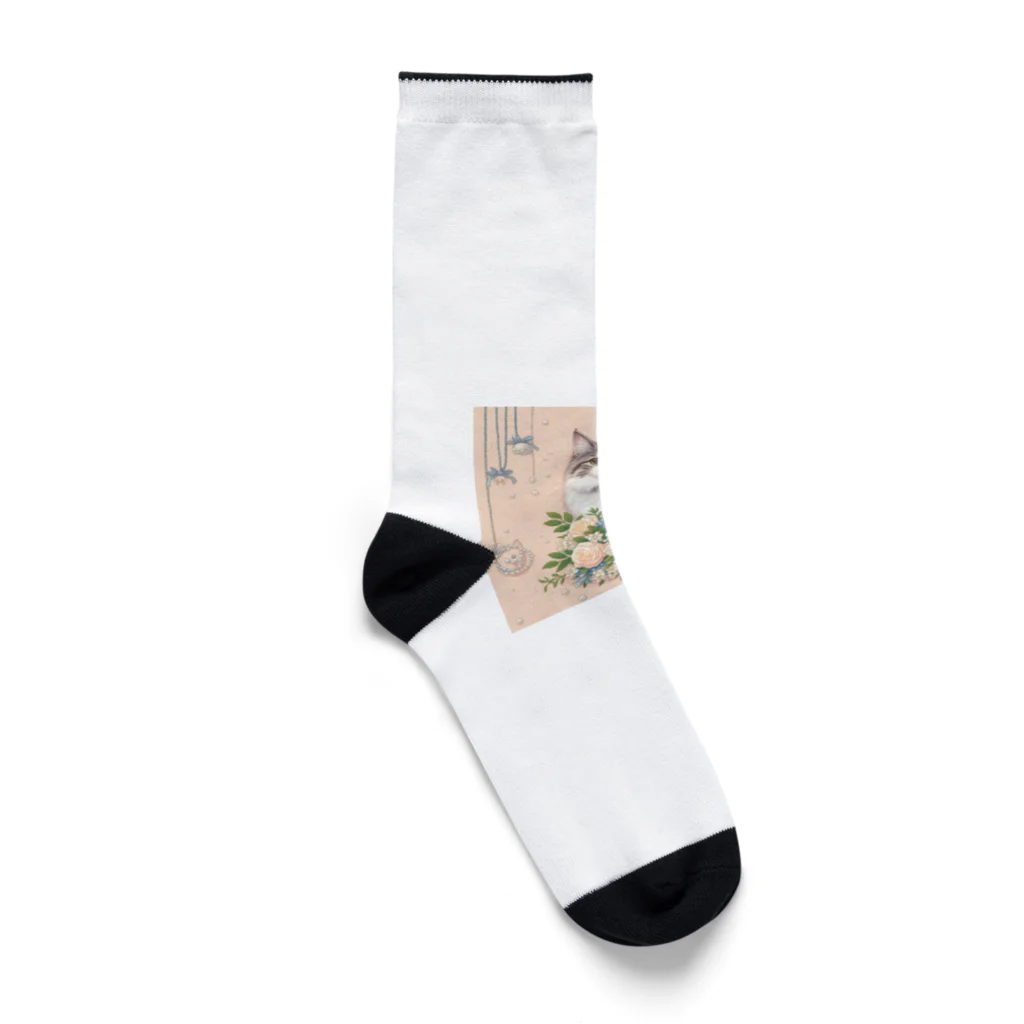 Y m @Y's shopの猫と薔薇　パールver. Socks