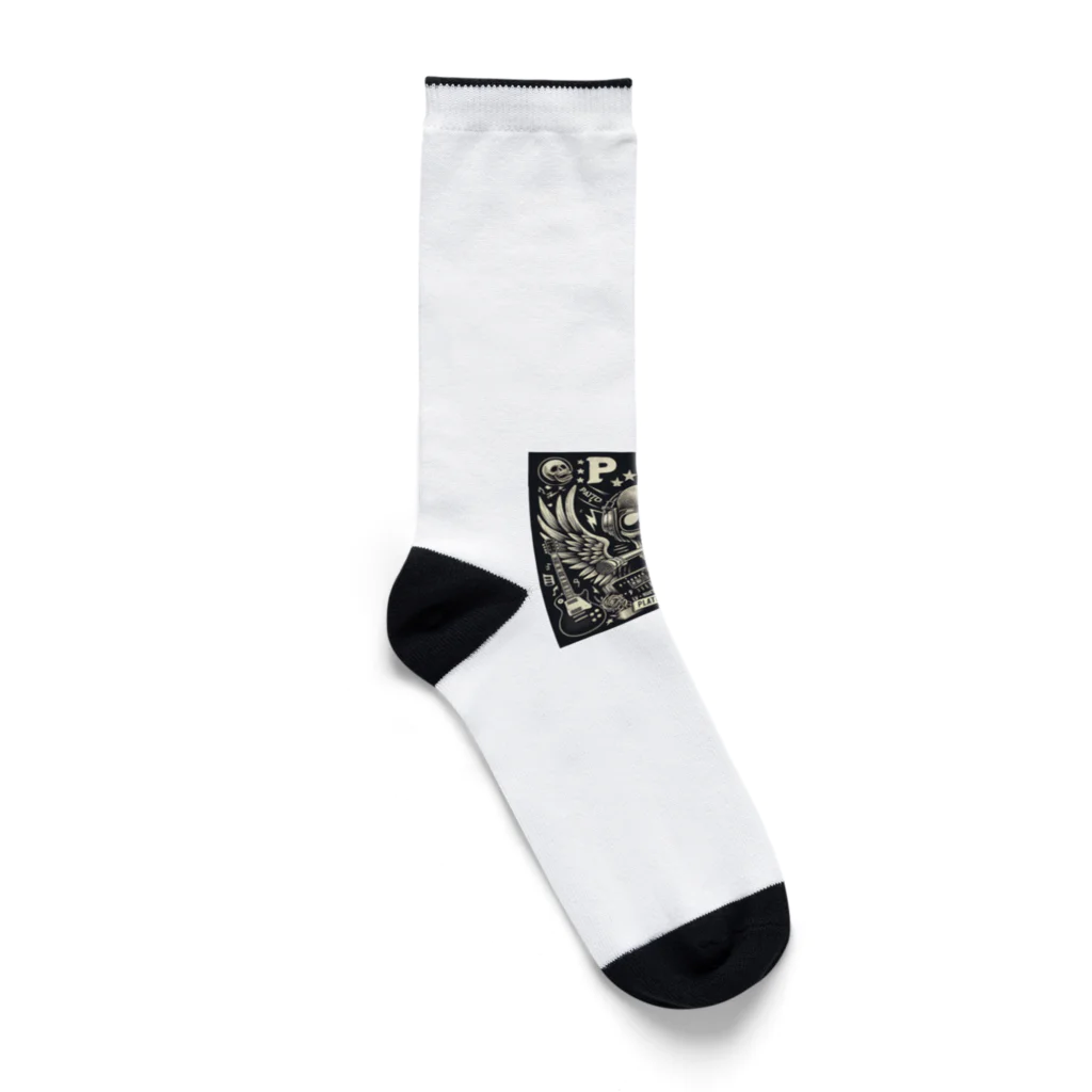 Prosperous Peony 6のバンド風Tシャツ　髑髏 Socks