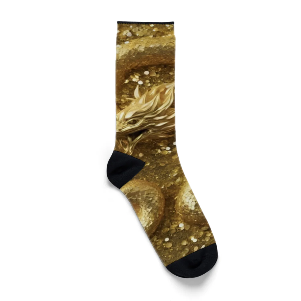 龍のエネルギーの煌めくゴールドドラゴン Socks