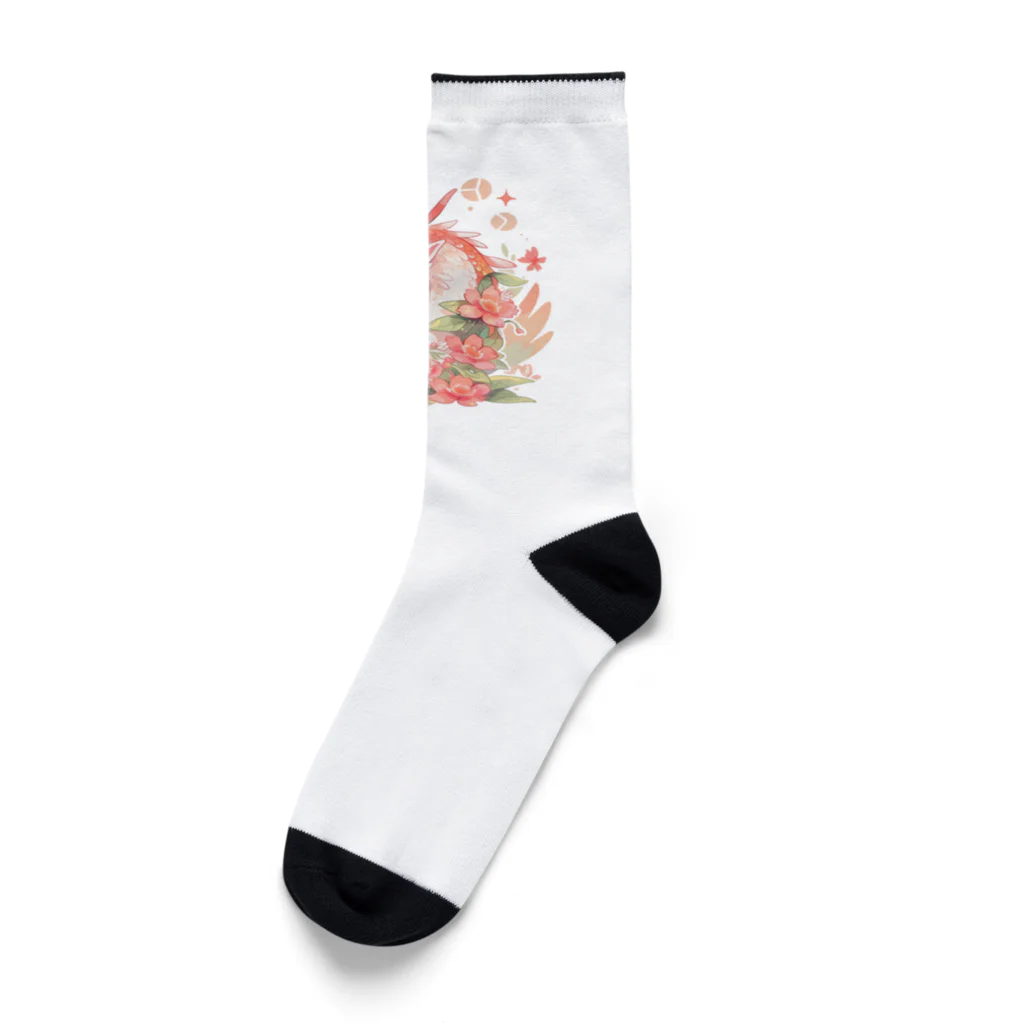 Japan Beautyオリジナルショップのうっすらピンクの花龍さん Socks